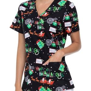 Scrubstar Women's "Santa Night Flight" Scrub Top